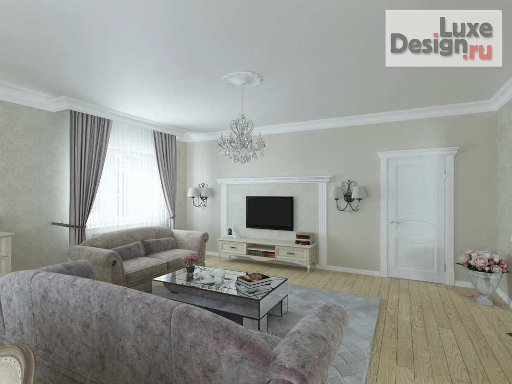 Дизайн интерьера загородного дома "Гостиная в легкой классике для успешной бизнес-леди.Загородный дом." (фото 2)